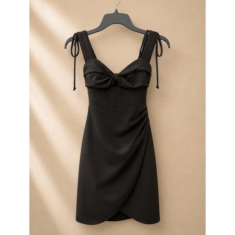 Emerald Sundae Womens Dress XXS Black Bodycon Bow Detail Tie Strap JST3405